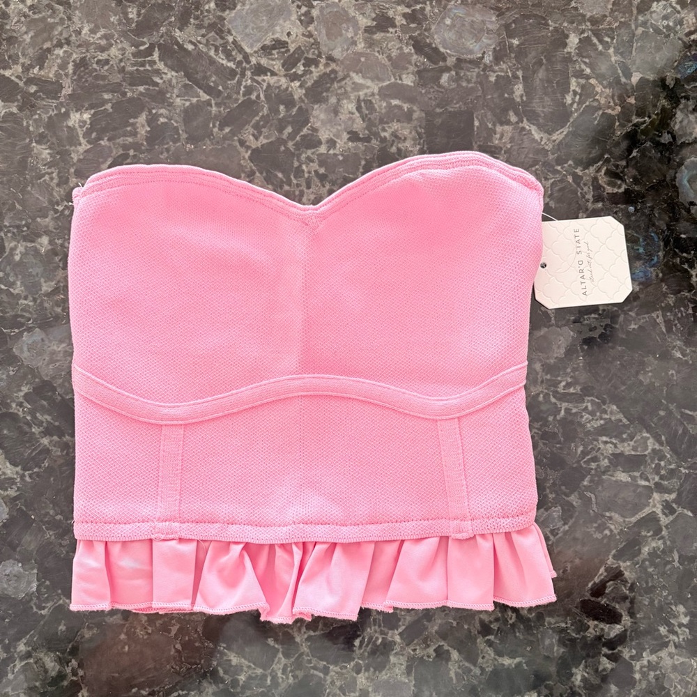 Pink tube Top with Ruffle Hem altard state